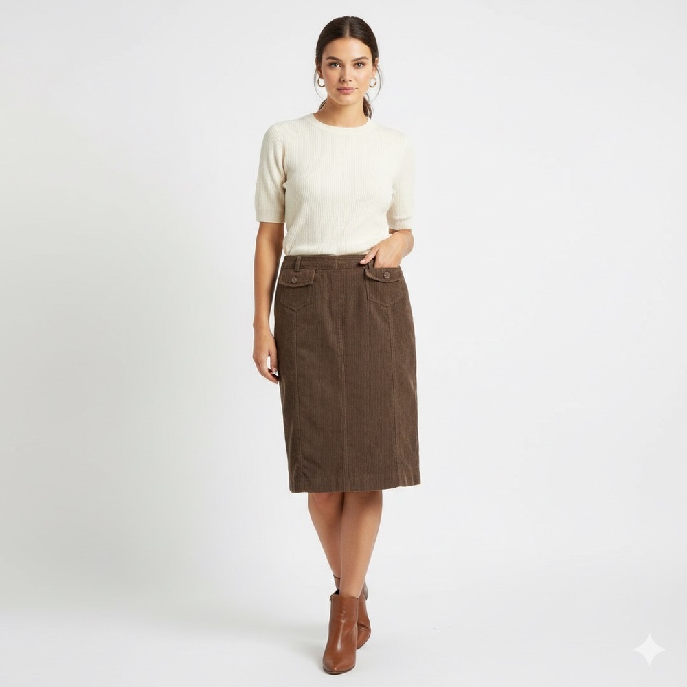 NWT Della Spiga, Italy, Brown Corduroy Pencil Skirt - Size 14 - Quiet Luxury - Picture 4 of 12